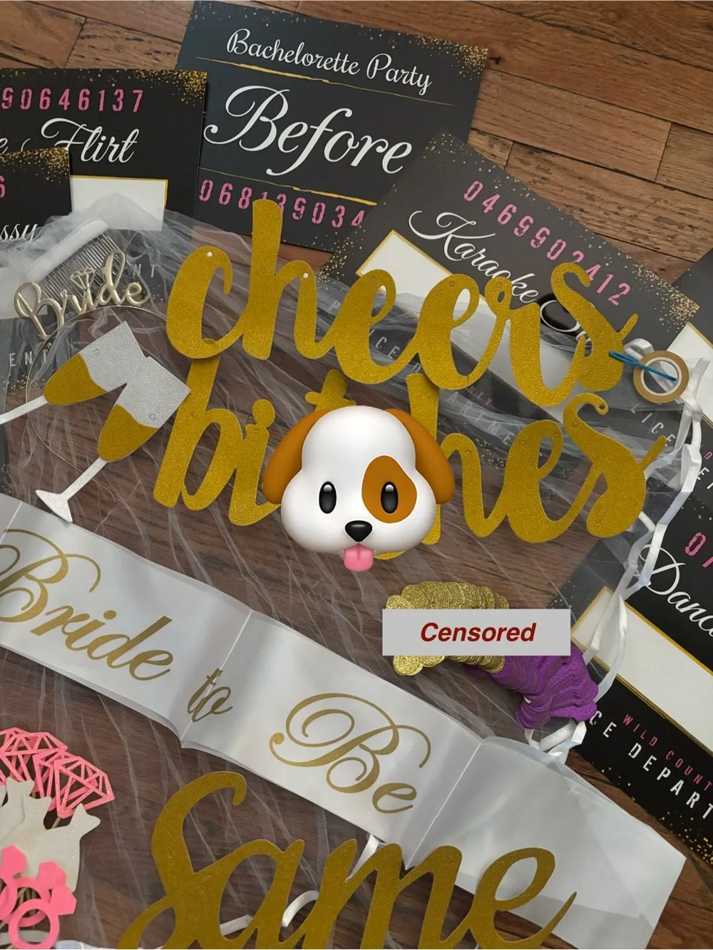 Bride to Be Bachelorette Party Sash and Decorative Signs - White and Gold